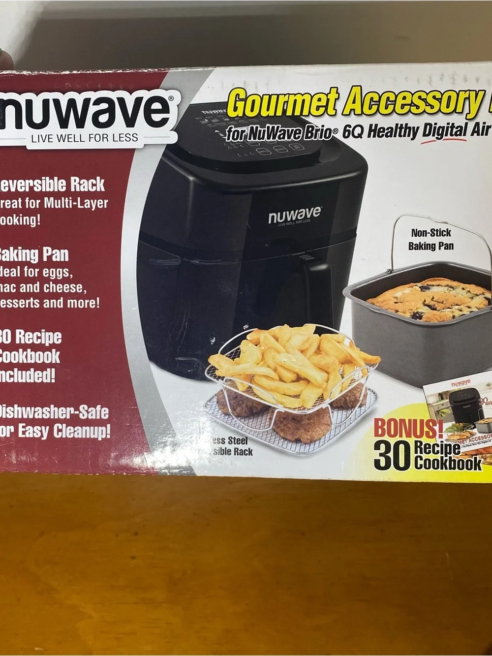 NUWAVE Brio Air Fryer 6Q Healthy Digital Gourmet Accessory Kit Baking Pan Rack